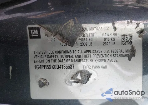 2013 Buick Verano Convenience Group from USA, damaged, VIN 1G4PR5SK0D4135537